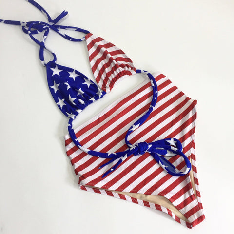 Women's USA Flag Bikini High Waist Patriot Swimsuit