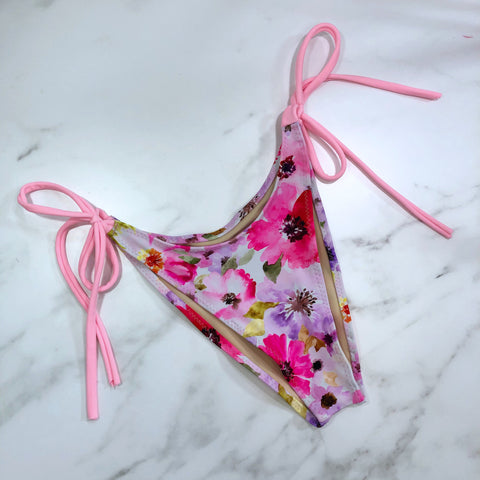 Floral High Leg Cheeky Tie String Bikini Bottom