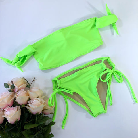Women’s Neon Green Tie String Bikini