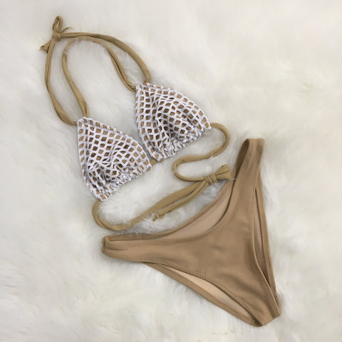 Nude mesh high hip bikini