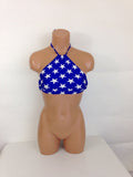 Women's American flag halter bikini top, bathing suit separates, stars swimsuit top