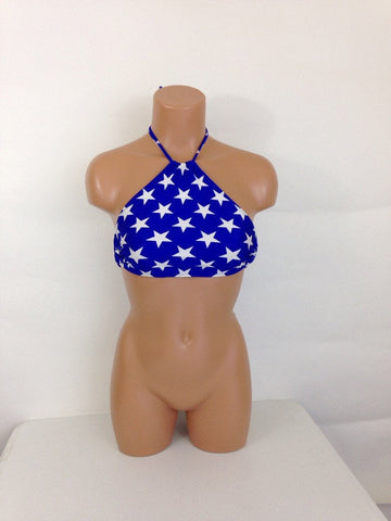 Women's American flag halter bikini top, bathing suit separates, stars swimsuit top