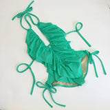 Women's sexy low cut one piece ruffle swimsuit, monokini bathing suit with tie strings, more colors