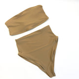 Women's nude high waist swimsuit, vintage bathing suit, cheeky swimwear