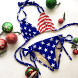 Women's American flag bikini, cheeky scrunch butt USA bathing suit