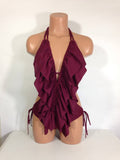 Women's sexy low cut one piece ruffle swimsuit, monokini bathing suit with tie strings, more colors