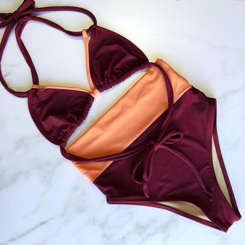 Women's High Waist Strappy Contrast Swimsuit