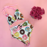 Women's donut High waisted bathing suit, retro swimsuit, vintage swimwear