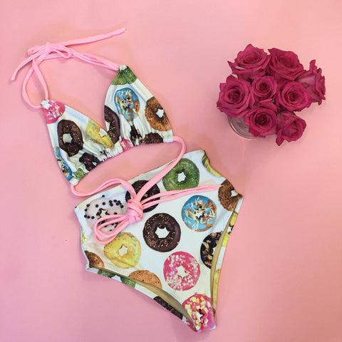 Women's donut High waisted bathing suit, retro swimsuit, vintage swimwear