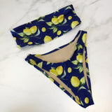 Women's Lemon Print Bikini High Leg 90's Style Swimsuit