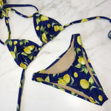 Women's Lemon Print High Leg Bikini 90's Style Bathing Suit