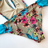 Women's one piece swimsuit, sexy low cut wrap bathing suit, floral print swimwear