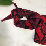 High Waist Cheeky Swimsuit with Tie Sleeves Red Snake Print