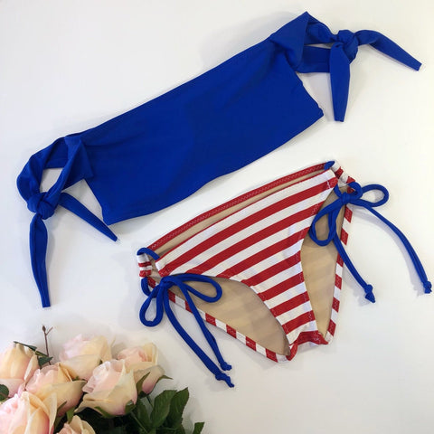 Nautical Tie Sleeve Bathing Suit Bikini