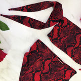High Waist Cheeky Swimsuit with Tie Sleeves Red Snake Print