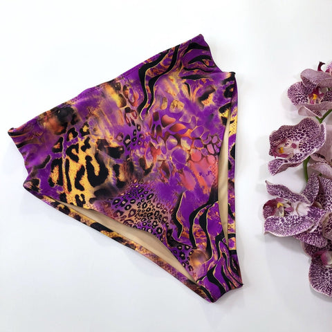 Women's high waisted swimsuit bottom purple animal print ready to ship