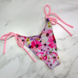 Floral High Leg Cheeky Tie String Bikini Bottom