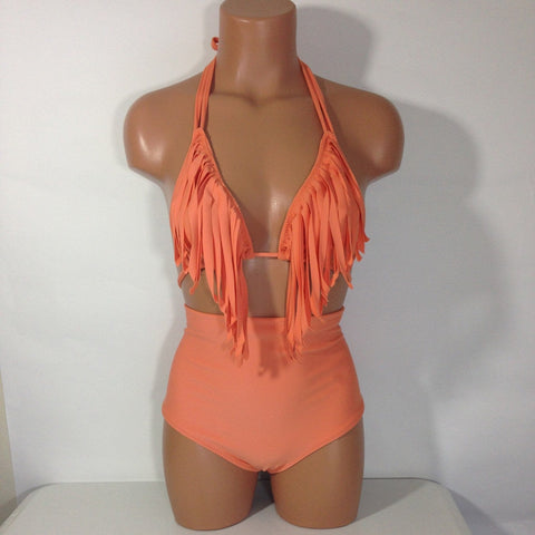 High Waist Fringe Swimsuit Boho Bathing Suit