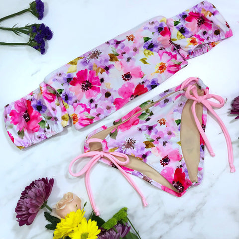 Women's Balloon Sleeve Floral bikini