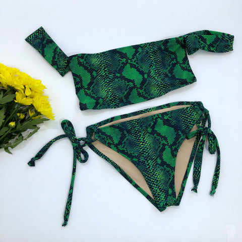 Women's Snake Bandeau Sleeve Bikini Swimsuit