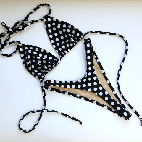 High Leg Thong Polka Dot Bikini