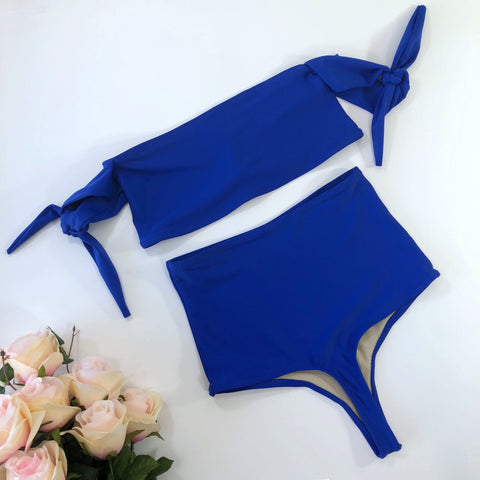 Royal High Waisted Tie Sleeve Thong Bathing Suit