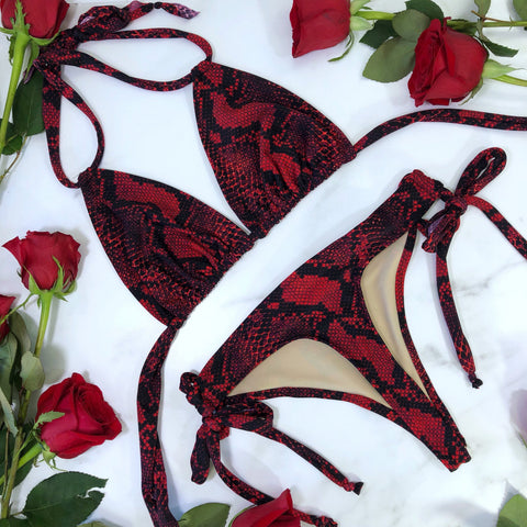 Red Snake Skin Thong Bikini