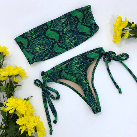 Women's Snake Bandeau Thong Bikini Swimsuit