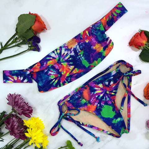 Neon Tie Dye Sleeve Bikini