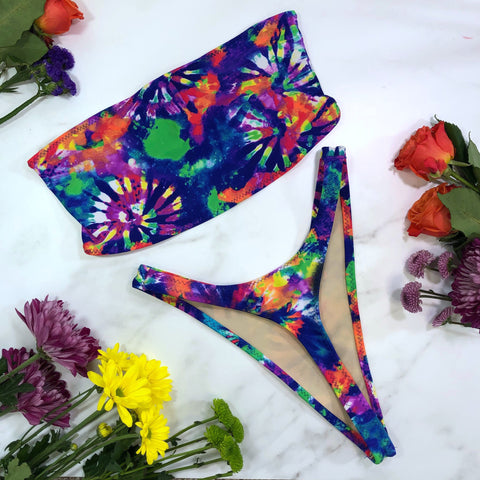 High Leg Thong Tie Dye Print Bikini