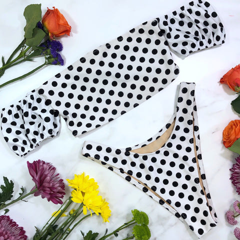 Polka Dot Balloon Sleeve Cheeky High Leg Bikini