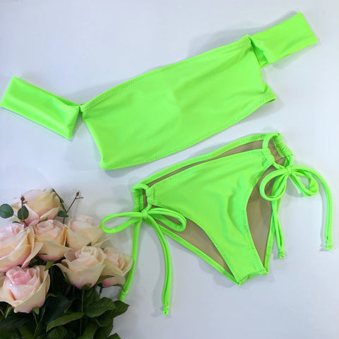 Neon Green Sleeve Bikini Two Piece Swimsuit