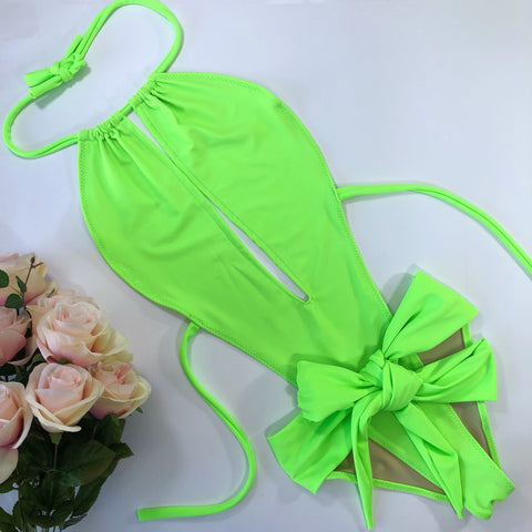 Sexy One Piece Swimsuit Neon Green Bathing Suit