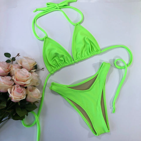 Neon green high leg bikini