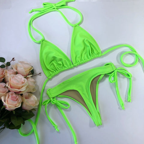 Women's Lime Neon Green Thong Bikini