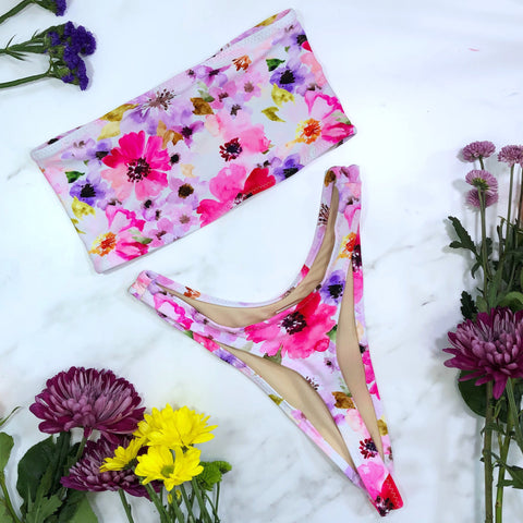 High Leg Floral Thong Bikini