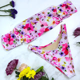 Floral Balloon Sleeve Cheeky High Leg Bikini