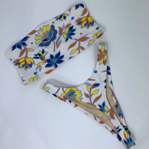 High Cheeky Thong Bikini Retro Floral