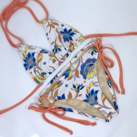 Retro Floral Tie Bikini Swimsuit