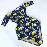 Women's One Piece Swimsuit Lemon Print Sleeve Bathing Suit