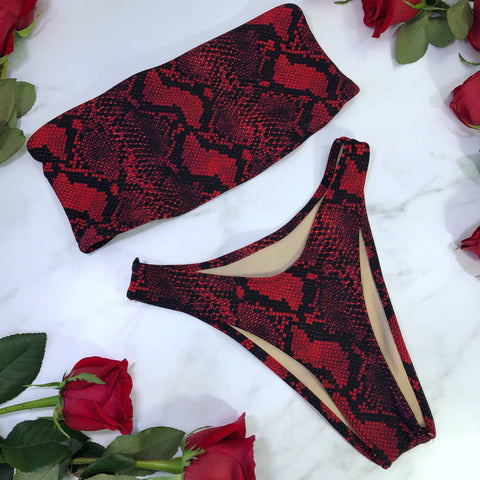 Red Snake High Leg 90s Bikini