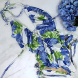 Hawaiian print One Piece Ruffle Swimsuit Low Cut