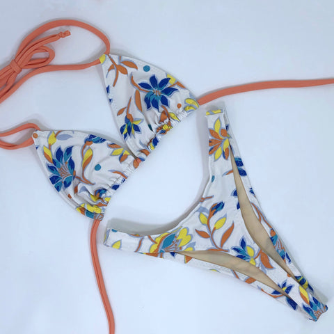 High Leg Thong Bathing Suit Retro Floral