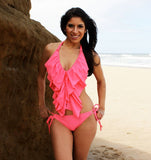 Women's Bathing Suit Long Ruffle Bikini Adjustable Tie Strings MORE COLORS