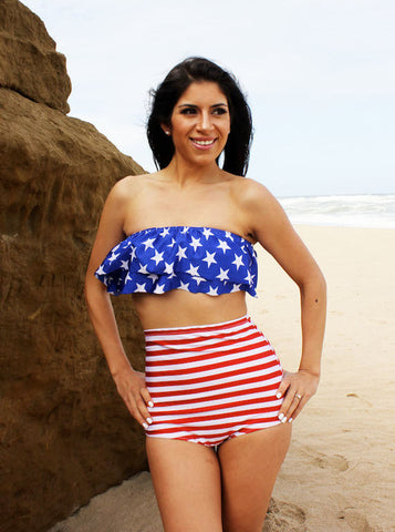 Retro ruffle patriotic swimsuit