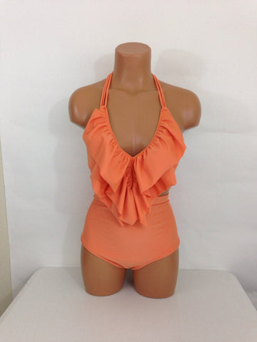 Women's High Waisted Bathing Suit & Ruffle Top