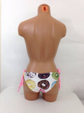 Women's Bikini Bottom Donut Print Scrunch Butt With Pink Adjustable Ties