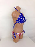 Women's American Flag Bikini USA Flag Halter Swimsuit Cheeky Bathing Suit Scrunch Butt