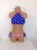 Women's American Flag Bikini USA Flag Halter Swimsuit Cheeky Bathing Suit Scrunch Butt