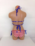 Women's American Flag Bikini USA Flag Halter Swimsuit Cheeky Bathing Suit Scrunch Butt